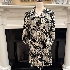 Oscar de la Renta Company Black & Ivory Floral Print Long Jacket – Size 8